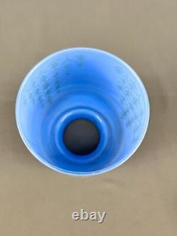 6 Vintage 5 Blue Glass Bell Lamp Shades with Green Tulip Flowers 2 1/4 Fitter