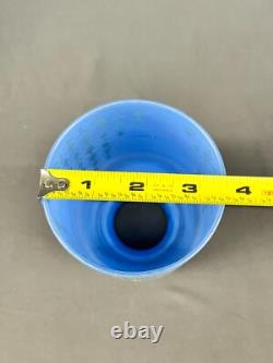 6 Vintage 5 Blue Glass Bell Lamp Shades with Green Tulip Flowers 2 1/4 Fitter