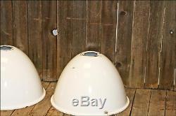 (6) Vintage ENAMEL LAMP SHADE SET porcelain industrial ceiling fixture lot WHITE