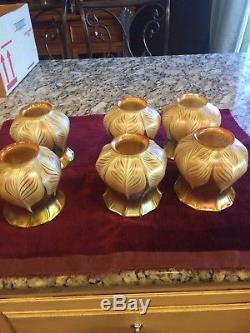 6 Vintage Signed Quezal Pulled Feather Lamp Shades