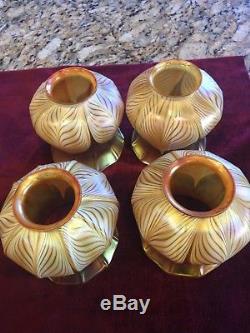 6 Vintage Signed Quezal Pulled Feather Lamp Shades