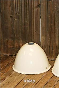 (6) Vtg ENAMEL LAMP SHADE SET porcelain gas station industrial fixture lot WHITE