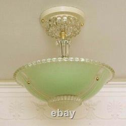 603 Vintage antique arT Deco Glass Shade Ceiling Light Lamp Jadeite Chandelier