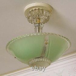 603 Vintage antique arT Deco Glass Shade Ceiling Light Lamp Jadeite Chandelier