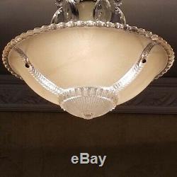 663b Vintage CEILING LIGHT lamp chandelier fixture glass shade Beige 1 of 2