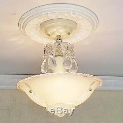 663b Vintage CEILING LIGHT lamp chandelier fixture glass shade Beige 1 of 2