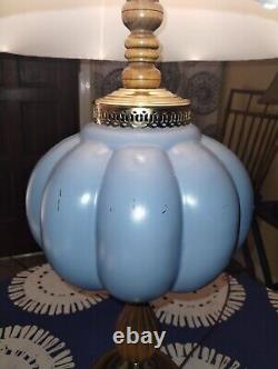 70's VINTAGE lamp Tulip SHADE pleated UNIQUE shape BLUE JEANIE light