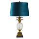 71cm Gold & Clear Glass Pineapple Shaped Table Lamp With Teal Velvet Drum Shade