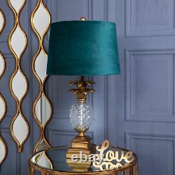71cm Gold & Clear Glass Pineapple Shaped Table Lamp with Teal Velvet Drum Shade