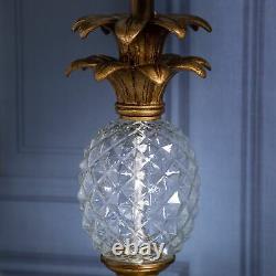 71cm Gold & Clear Glass Pineapple Shaped Table Lamp with Teal Velvet Drum Shade