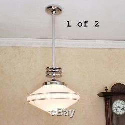 770 Vintage aRT DEco Ceiling Lamp Light Fixture glass shade chrome pendant nice