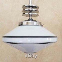 770 Vintage aRT DEco Ceiling Lamp Light Fixture glass shade chrome pendant nice