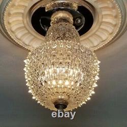 788b Vintage antique Ceiling Light glass shade Lamp fixture hobnail hall closet
