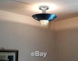 792b Vintage Mid-Century Ceiling Light shade Lamp Fixture Glass bath hall eames