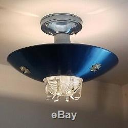 792b Vintage Mid-Century Ceiling Light shade Lamp Fixture Glass bath hall eames