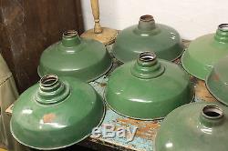 8 Antique VTG Industrial Green Porcelain Lamp Light Shades Pole Barn Gas Station