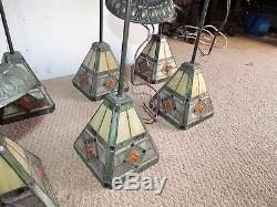8 Hanging Stained Glass Lamp Shades Vintage Exc! All Parts Rare Perfect Glass A1