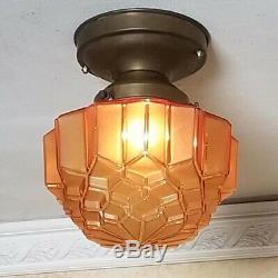 838b Vintage antique aRT Deco Glass Shade Ceiling Light Lamp Fixture porch