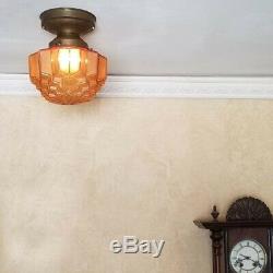 838b Vintage antique aRT Deco Glass Shade Ceiling Light Lamp Fixture porch