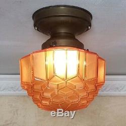 838b Vintage antique aRT Deco Glass Shade Ceiling Light Lamp Fixture porch