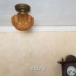 838b Vintage antique aRT Deco Glass Shade Ceiling Light Lamp Fixture porch