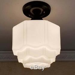 843b Vintage antique 40s Ceiling Light Glass Shade Lamp fixture KITCHEN BATH