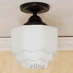 843b Vintage antique 40s Ceiling Light Glass Shade Lamp fixture KITCHEN BATH