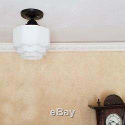 843b Vintage antique 40s Ceiling Light Glass Shade Lamp fixture KITCHEN BATH