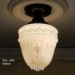 849b Vintage antique Glass Shade Ceiling Light Lamp Fixture hall porch