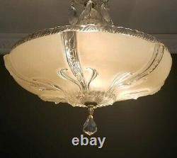 851i 40's Vintage Antique Ceiling Light Lamp Fixture Glass Shade Chandelier