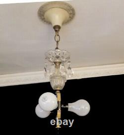 851i 40's Vintage Antique Ceiling Light Lamp Fixture Glass Shade Chandelier