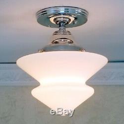 852 Vintage Antique art deco Ceiling Light Glass Shade Lamp Fixture hall bath