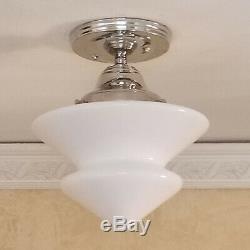 852 Vintage Antique art deco Ceiling Light Glass Shade Lamp Fixture hall bath