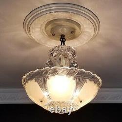 852b Vintage antique Ceiling Light Glass Shade Fixture Lamp Crystal Chandelier