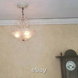 860 Vintage Antique Ceiling Light Lamp Fixture Glass Shade Chandelier 1 of 2
