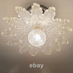 873b Vintage Antique arT Deco Starburst Ceiling Light Glass Shade Lamp fixture