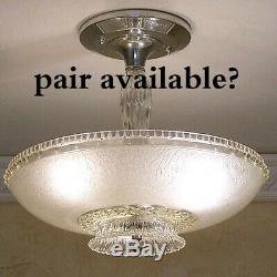 881 Vintage Antique 40's Ceiling Lamp Fixture Glass Shade Chandelier 1 of 2