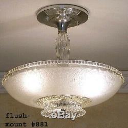 881 Vintage Antique 40's Ceiling Lamp Fixture Glass Shade Chandelier 1 of 2