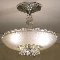 881 Vintage Antique 40's Ceiling Lamp Fixture Glass Shade Chandelier 1 of 2