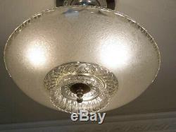 881 Vintage Antique 40's Ceiling Lamp Fixture Glass Shade Chandelier 1 of 2