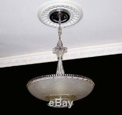 881 Vintage Antique 40's Ceiling Lamp Fixture Glass Shade Chandelier 1 of 2