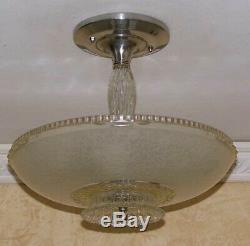 881 Vintage Antique 40's Ceiling Lamp Fixture Glass Shade Chandelier 1 of 2