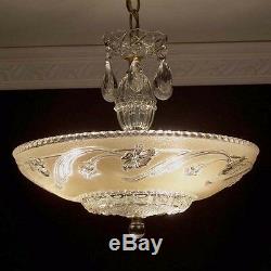 929z Vintage Antique Ceiling Light Lamp Glass Shade Fixture Chandelier cream