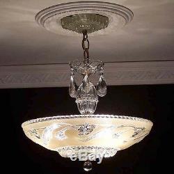 929z Vintage Antique Ceiling Light Lamp Glass Shade Fixture Chandelier cream