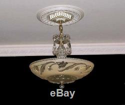 929z Vintage Antique Ceiling Light Lamp Glass Shade Fixture Chandelier cream