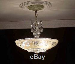 929z Vintage Antique Ceiling Light Lamp Glass Shade Fixture Chandelier cream