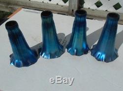 A LOT OF 4 VINTAGE ART GLASS LAMP SHADES LILY TULIP BLUE / PURPLE