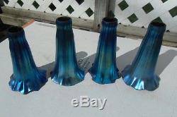 A LOT OF 4 VINTAGE ART GLASS LAMP SHADES LILY TULIP BLUE / PURPLE