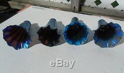 A LOT OF 4 VINTAGE ART GLASS LAMP SHADES LILY TULIP BLUE / PURPLE