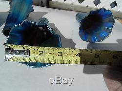 A LOT OF 4 VINTAGE ART GLASS LAMP SHADES LILY TULIP BLUE / PURPLE